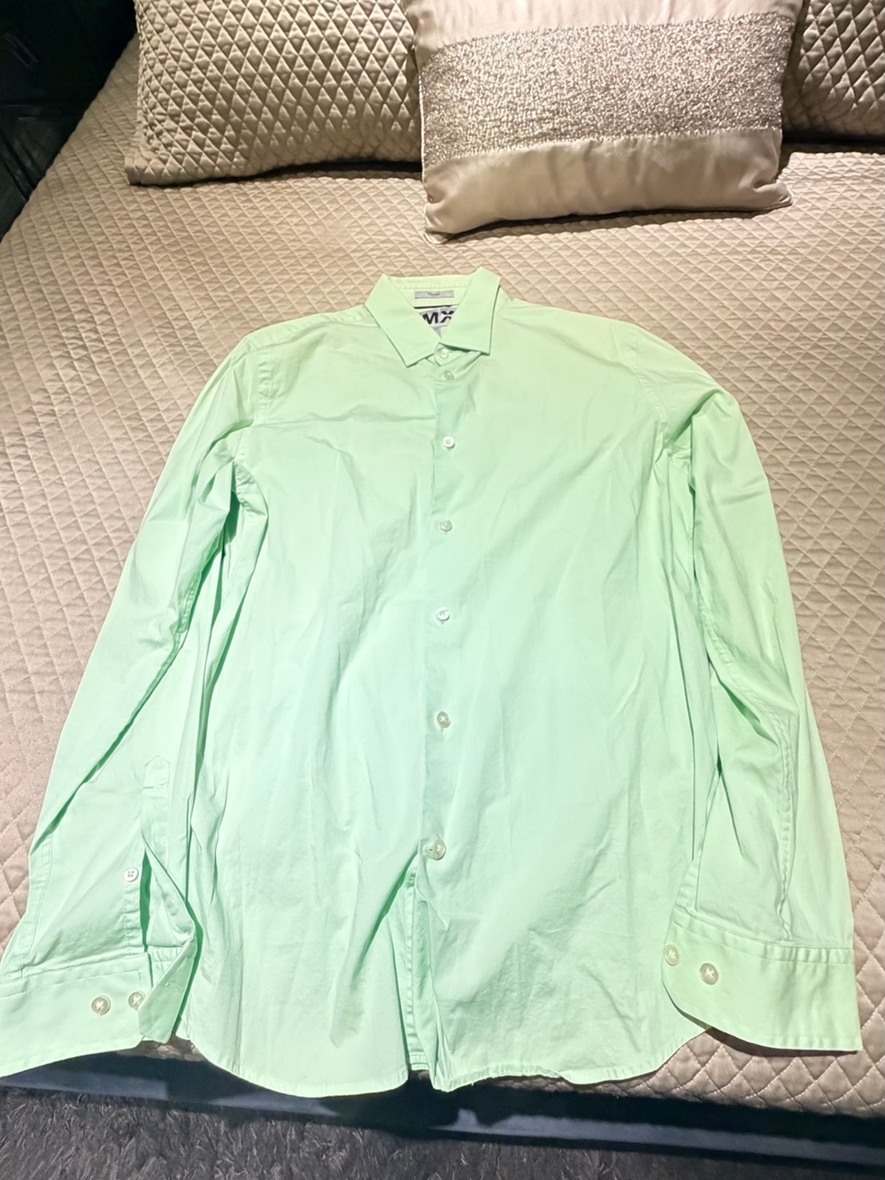Express 1MX Men’s Fitted Dress Shirt – Large 16–16½ – Mint Green